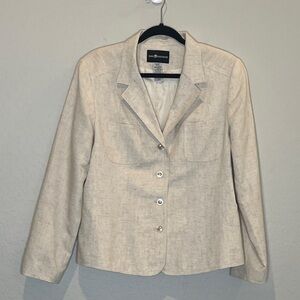 Sag Harbor Beige Linen Blend Button Front Blazer Jacket size 12